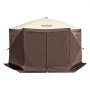 brown VEVOR pop up gazebo tent with beige roof, zip-up entrance, and side panels.