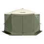 VEVOR pop up gazebo tent, green with zip-up entrance, beige canopy, and side windows.