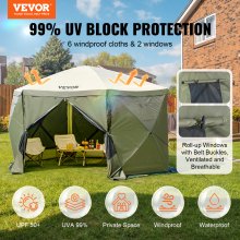 VEVOR Pop Up Gazebo Tent, Pop-Up Screen Tent 6 Sided Canopy Sun Shelter with 6 Removable Privacy Wind Cloths & Mesh Windows, 12x12FT Quick Set Screen Tent with Mosquito Netting, Army Green