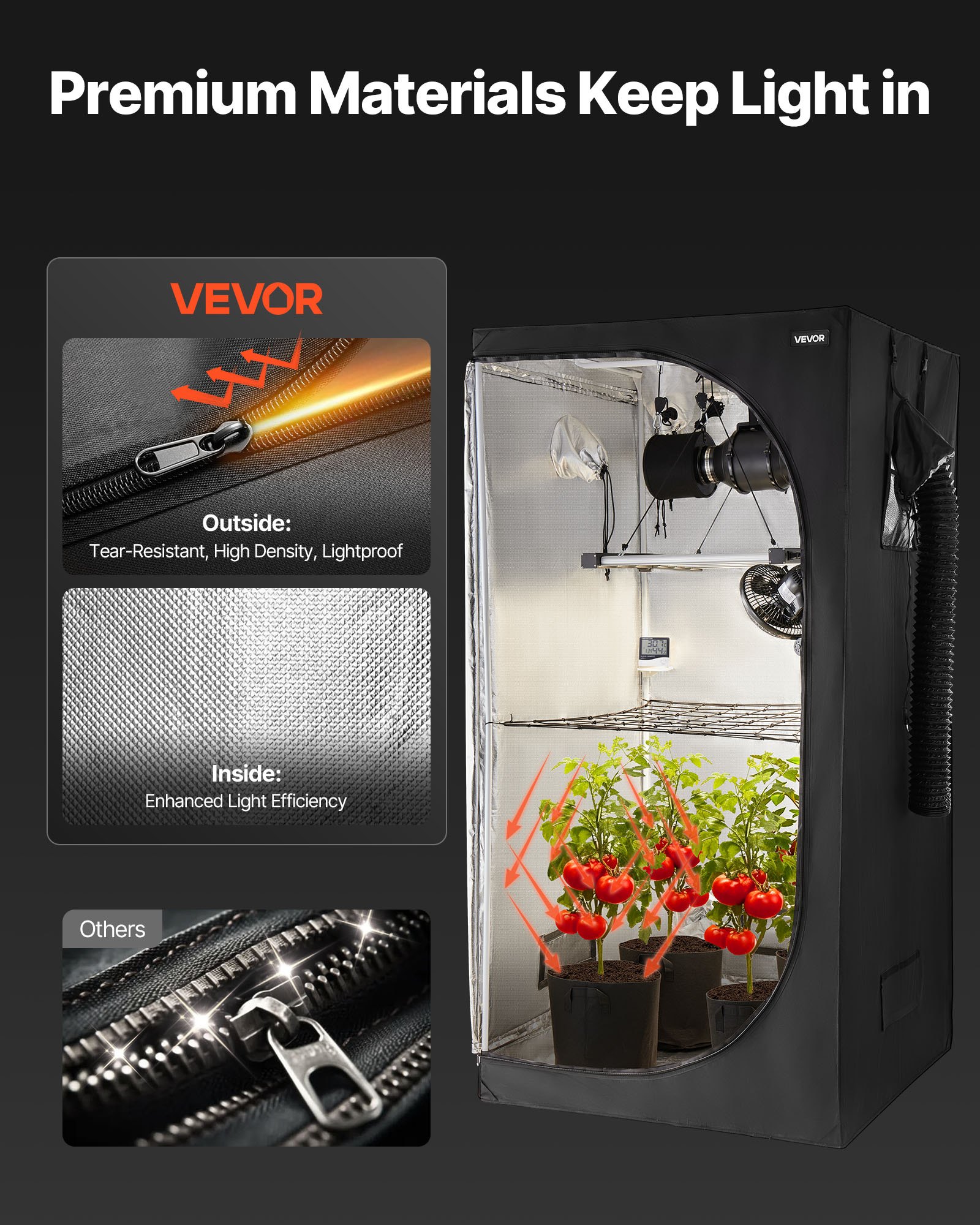VEVOR Indoor Grow Tent Kit, 100 x 100 x 200 cm, Indoor Plant Tent with Full Spectrum LED Grow Light & Ventilation System, 600D High Reflective Mylar, Growing Tents for Flower Veggie