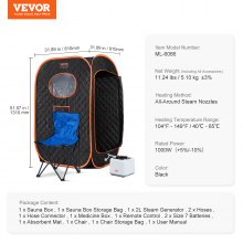 VEVOR Compact Portable Steam Sauna Tent, 1000 Watt Sauna Blanket with Chair, Home Therapeutic Sauna Tent for Detox Relaxation, Time & Temperature Remote Control Personal Sauna for Home, Black
