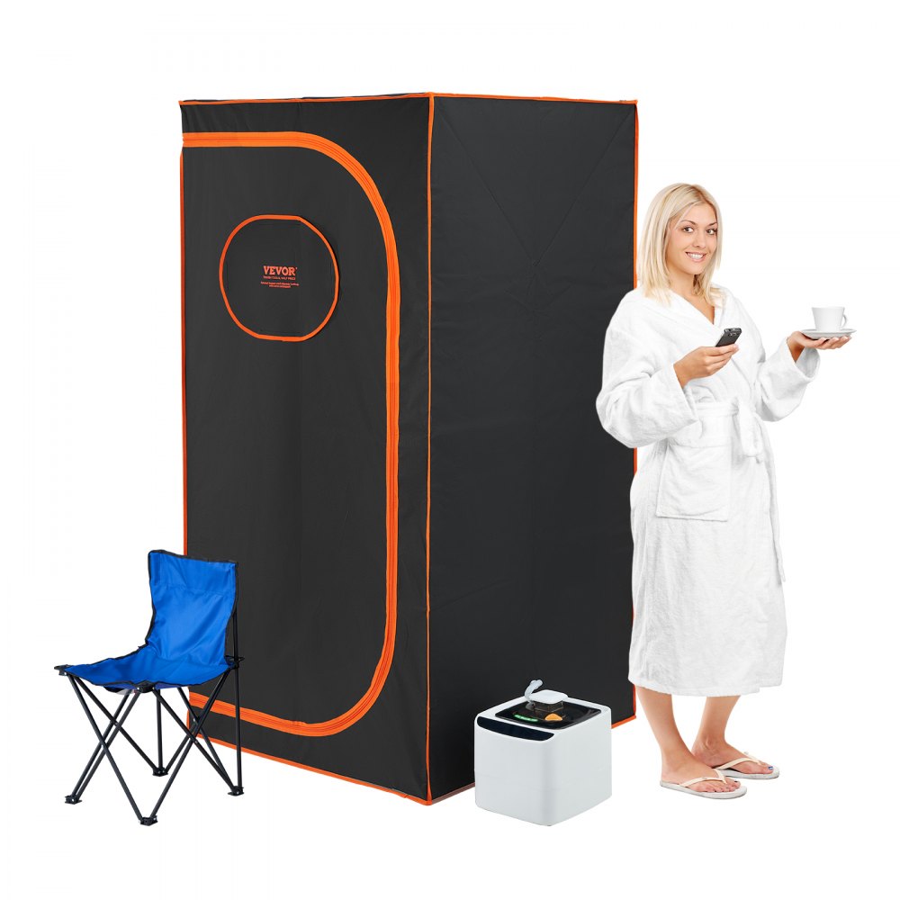 VEVOR Tente de sauna à vapeur portable pleine taille, kit de couverture de sauna personnel 1600 W pour spa à domicile, thérapie corporelle chauffée détoxifiante et apaisante, télécommande de temps et de température avec chaise et tapis de sol, noir