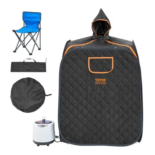 VEVOR Portable Personal Steam Sauna Spa Tent with 1000 Watt Steam Generator, with Chair & Storage Bag, Home Therapeutic Sauna Blanket for Detox Relaxation, Time & Temperature Remote Control, Black