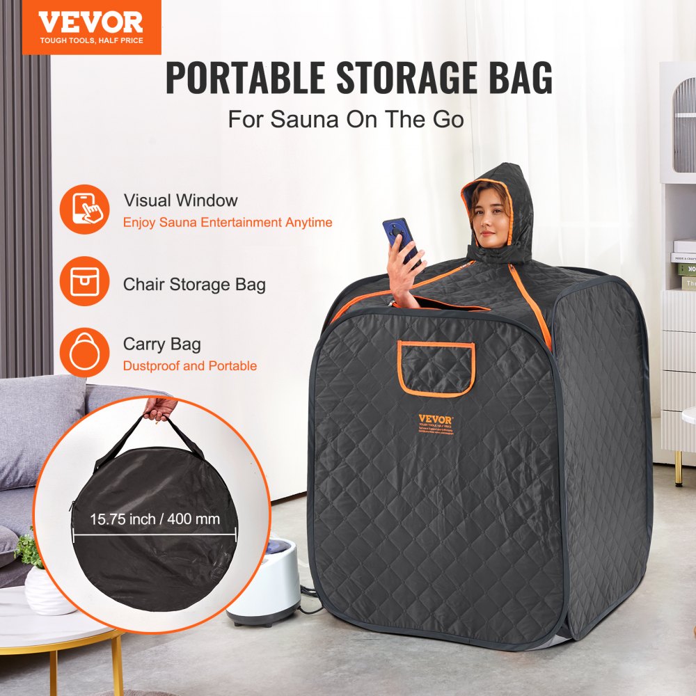 VEVOR Portable Personal Steam Sauna Spa Tent with 1000 Watt Steam Generator, with Chair & Storage Bag, Home Therapeutic Sauna Blanket for Detox Relaxation, Time & Temperature Remote Control, Black