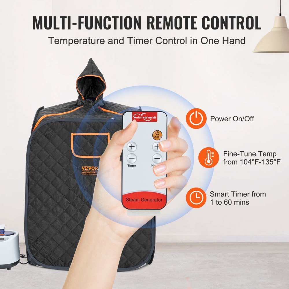 VEVOR Portable Personal Steam Sauna Spa Tent with 1000 Watt Steam Generator, with Chair & Storage Bag, Home Therapeutic Sauna Blanket for Detox Relaxation, Time & Temperature Remote Control, Black