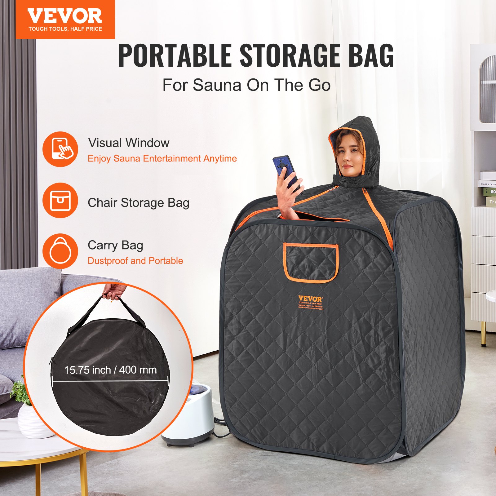 VEVOR Portable Personal Steam Sauna Spa Tent with 1000 Watt Steam Generator, with Chair & Storage Bag, Home Therapeutic Sauna Blanket for Detox Relaxation, Time & Temperature Remote Control, Black