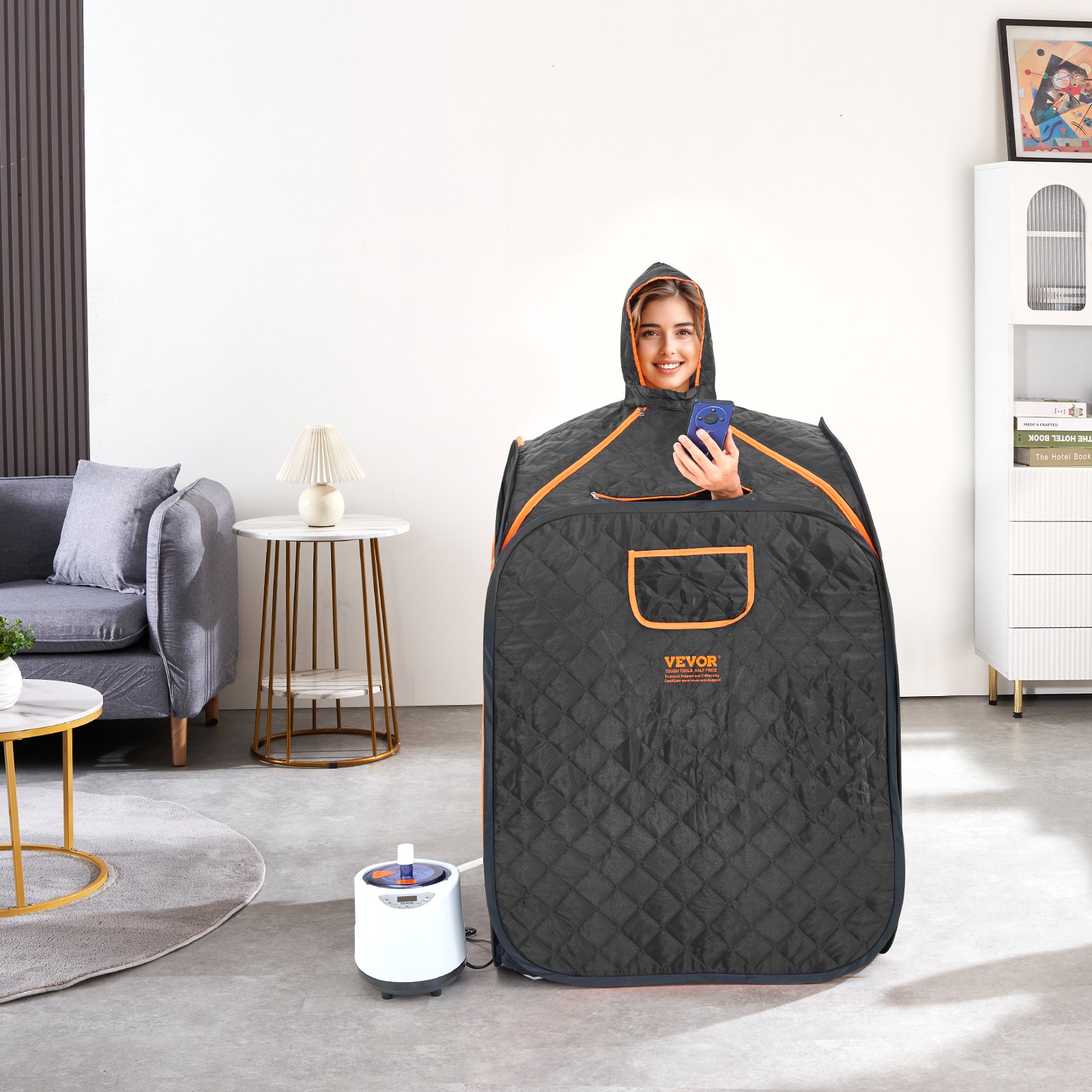VEVOR Portable Personal Steam Sauna Spa Tent with 1000 Watt Steam Generator, with Chair & Storage Bag, Home Therapeutic Sauna Blanket for Detox Relaxation, Time & Temperature Remote Control, Black
