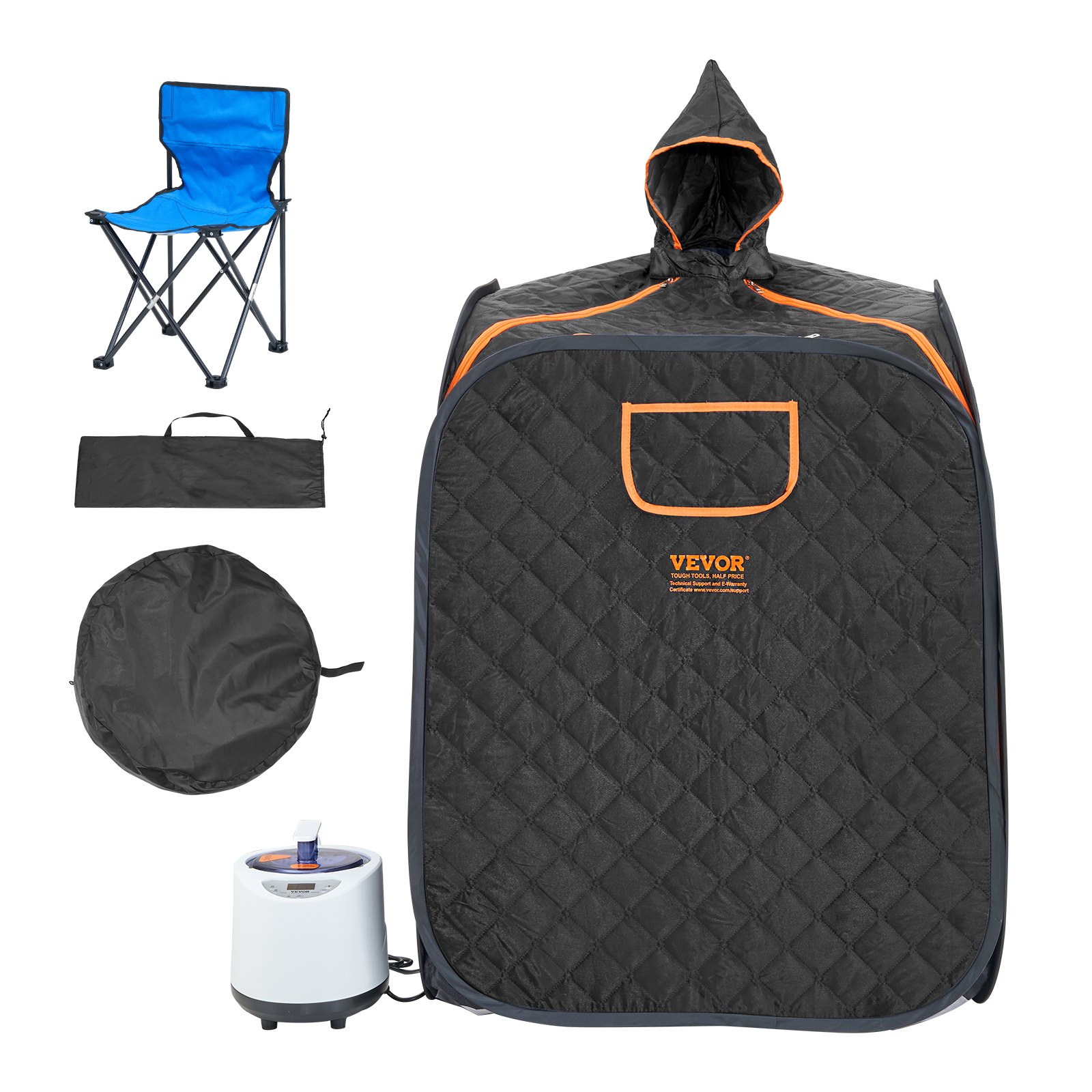 VEVOR Portable Personal Steam Sauna Spa Tent with 1000 Watt Steam Generator, with Chair & Storage Bag, Home Therapeutic Sauna Blanket for Detox Relaxation, Time & Temperature Remote Control, Black