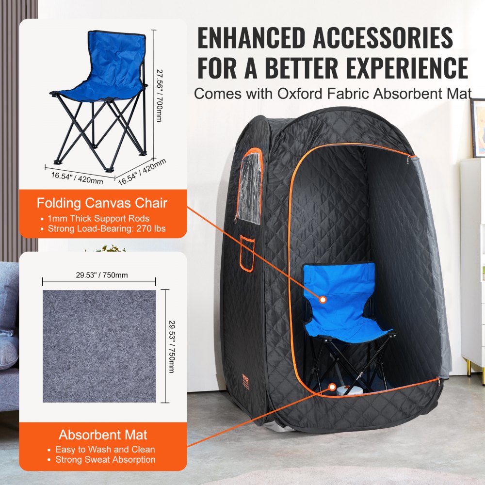 VEVOR Compact Portable Steam Sauna Tent, 1200 Watt Sauna Blanket with Chair & Storage Bag, Home Therapeutic Sauna Tent for Detox Relaxation, Time & Temperature Remote Control Personal Sauna for Home