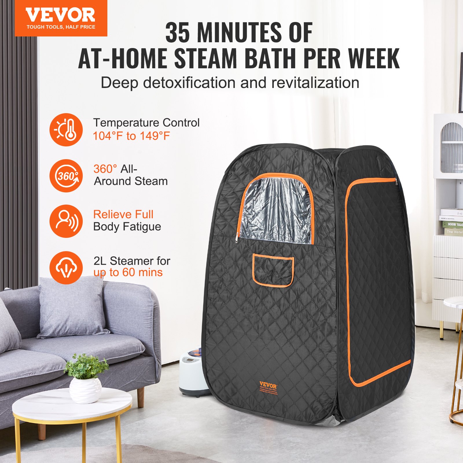 VEVOR Compact Portable Steam Sauna Tent, 1000 Watt Sauna Blanket with Chair & Storage Bag, Home Therapeutic Sauna Tent for Detox Relaxation, Time & Temperature Remote Control Personal Sauna for Home