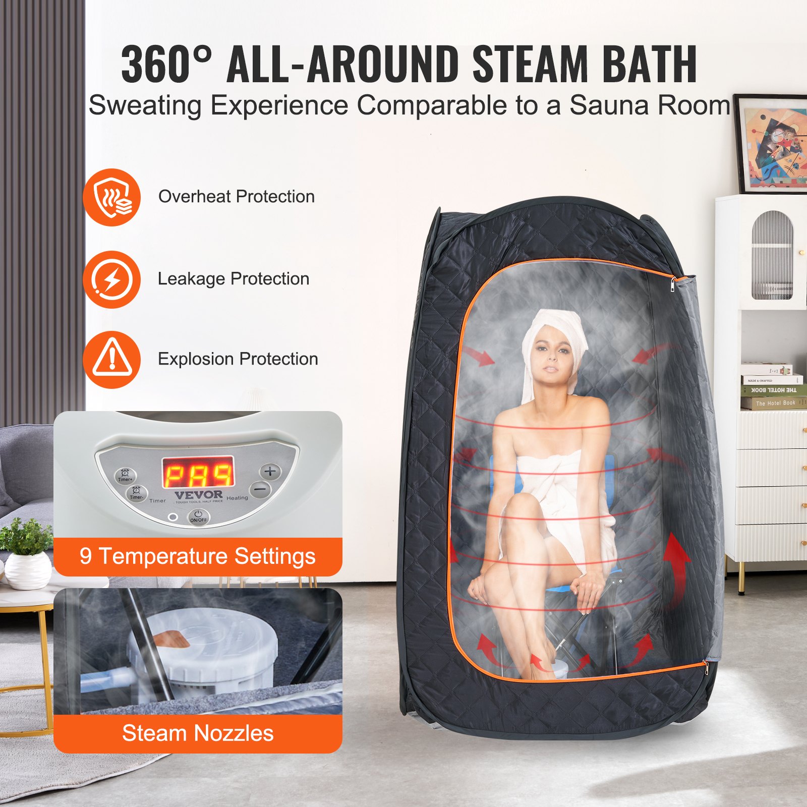 VEVOR Compact Portable Steam Sauna Tent, 1000 Watt Sauna Blanket with Chair & Storage Bag, Home Therapeutic Sauna Tent for Detox Relaxation, Time & Temperature Remote Control Personal Sauna for Home