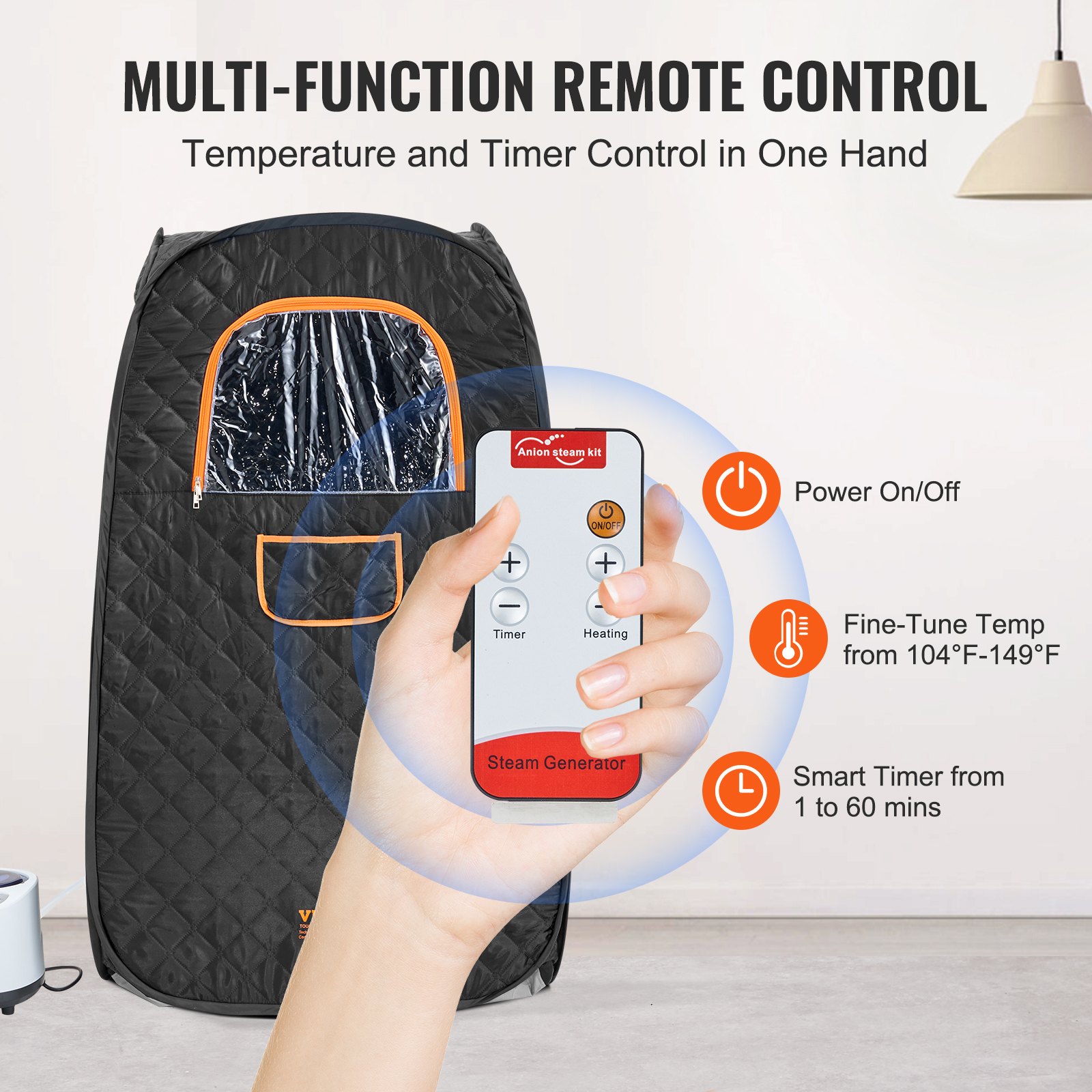 VEVOR Compact Portable Steam Sauna Tent, 1000 Watt Sauna Blanket with Chair & Storage Bag, Home Therapeutic Sauna Tent for Detox Relaxation, Time & Temperature Remote Control Personal Sauna for Home