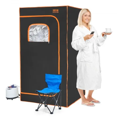 VEVOR Portable Steam Sauna Tent Full Size, 1000W With Visible Window, Personal Sauna Blanket Kit for Home Spa, Detoxify & Soothing Heated Body Therapy,Time&Temperature Remote Control with Chair,Black