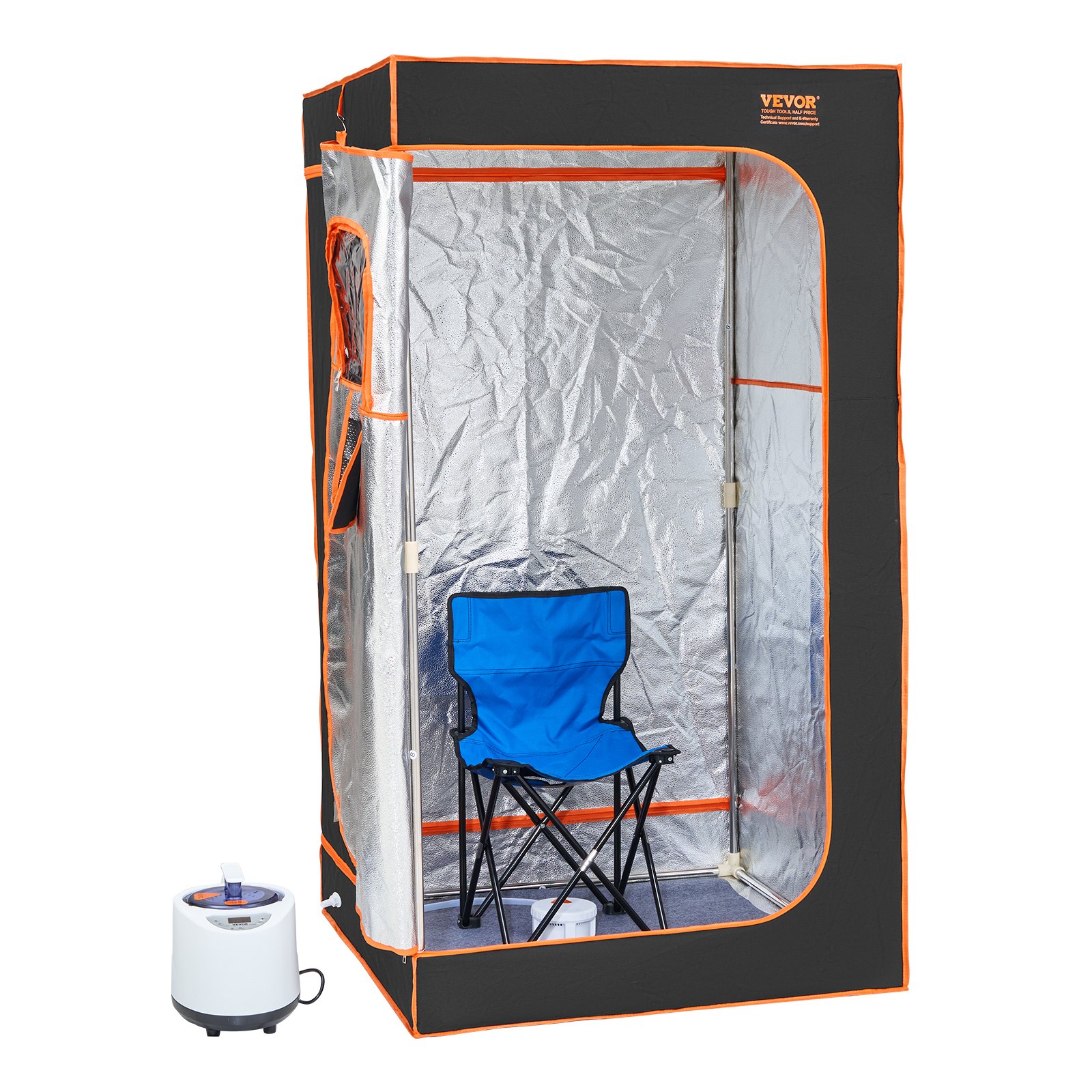VEVOR Portable Steam Sauna Tent Full Size, 1000W With Visible Window, Personal Sauna Blanket Kit for Home Spa, Detoxify & Soothing Heated Body Therapy,Time&Temperature Remote Control with Chair,Black