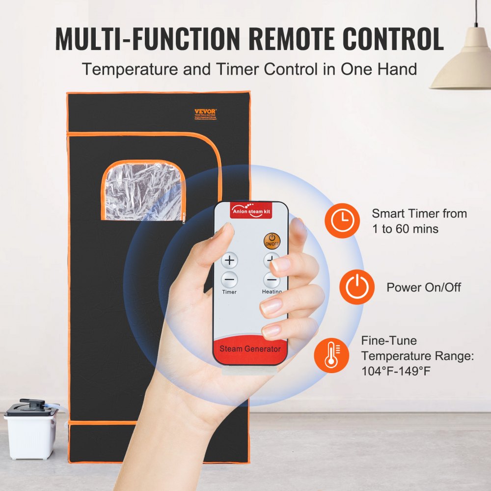 VEVOR Portable Steam Sauna Tent Full Size, 2000W With Visible Window, Personal Sauna Blanket Kit for Home Spa, Detoxify & Soothing Heated Body Therapy,Time&Temperature Remote Control with Chair,Black