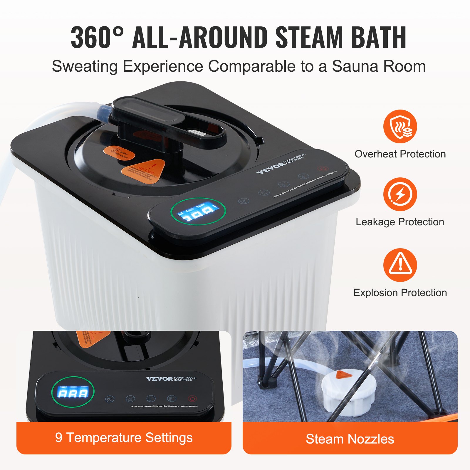 VEVOR Portable Steam Sauna Tent Full Size, 2000W With Visible Window, Personal Sauna Blanket Kit for Home Spa, Detoxify & Soothing Heated Body Therapy,Time&Temperature Remote Control with Chair,Black