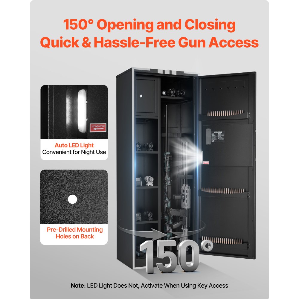 VEVOR 4 Gun Safe, Long Gun Cabinet for Rifles and Pistols, Quick Access Rifle Safe with 3 Ammo Slots and 2 Adjustable Racks, Large Digital Cabinet with Key and Password Lock