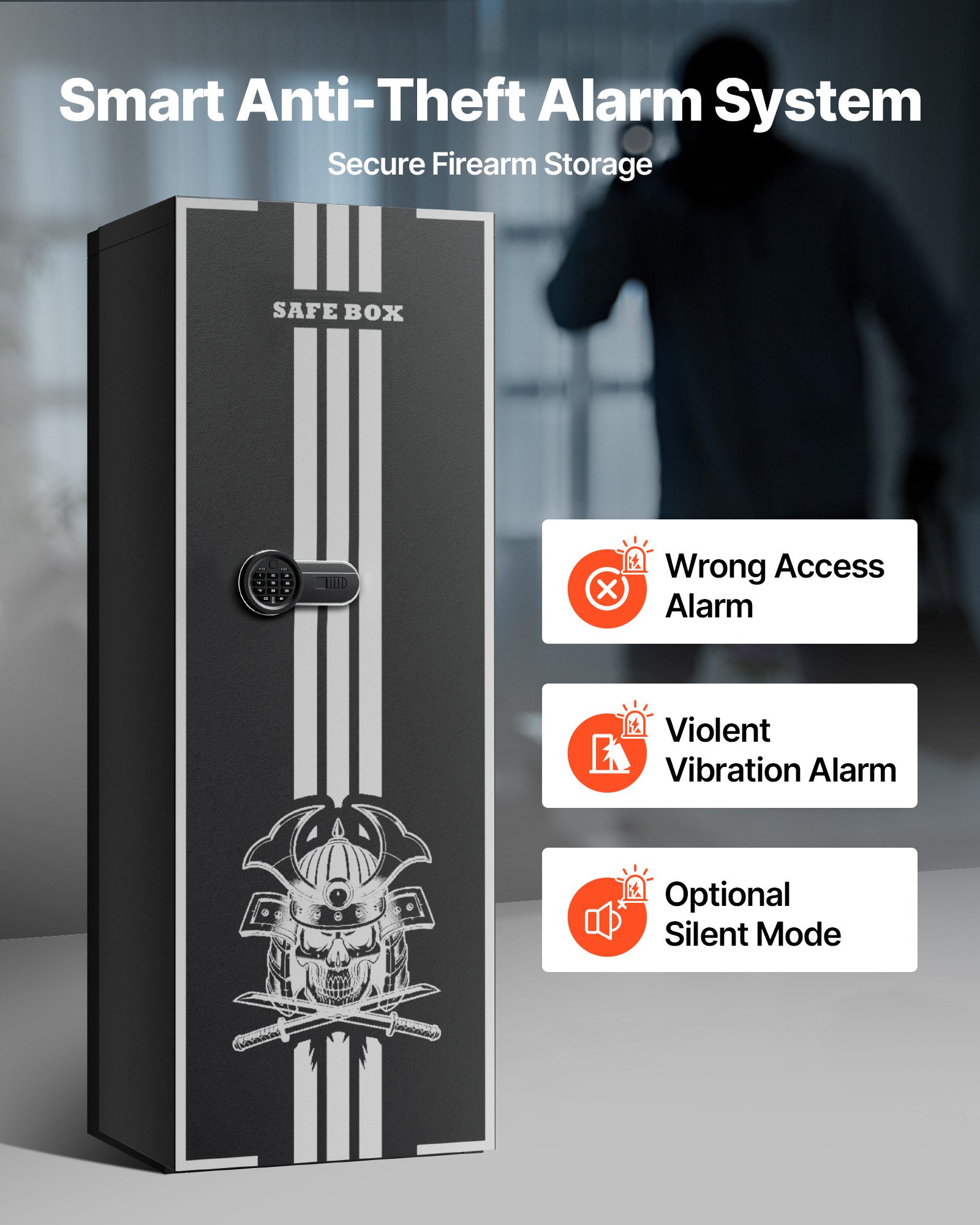 VEVOR 4 Gun Safe, Long Gun Cabinet for Rifles and Pistols, Quick Access Rifle Safe with 3 Ammo Slots and 2 Adjustable Racks, Large Digital Cabinet with Key and Password Lock