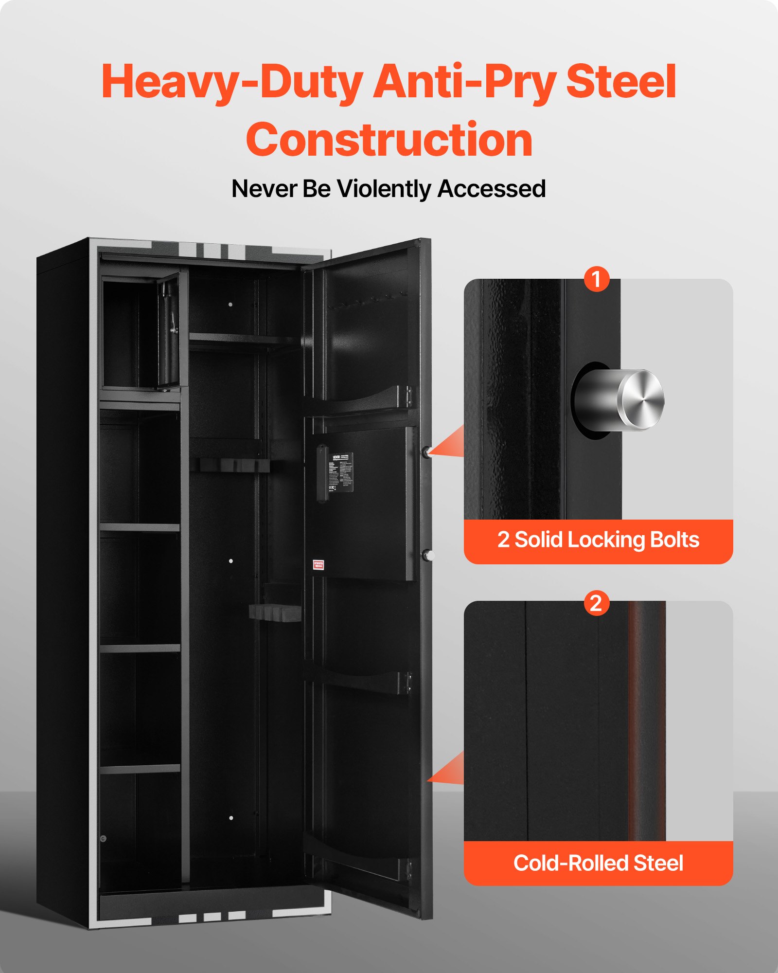 VEVOR 4 Gun Safe, Long Gun Cabinet for Rifles and Pistols, Quick Access Rifle Safe with 3 Ammo Slots and 2 Adjustable Racks, Large Digital Cabinet with Key and Password Lock