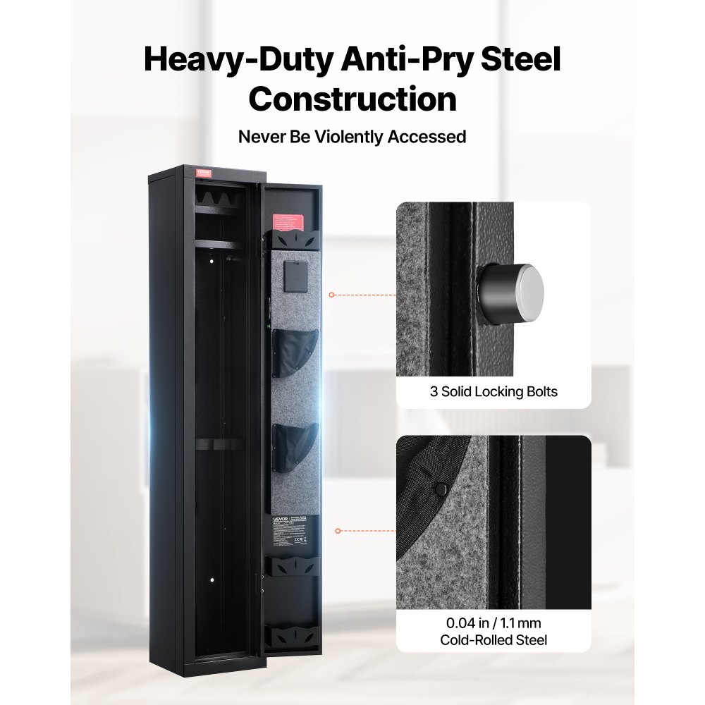VEVOR Gun Safe, Heavy Duty Cold-Rolled Steel Fireproof Rifle Cabinet with Digital Keypad & Key, Large Long Gun Cabinet with Magazine and LED Lighting, Adjustable Racks for Rifles, Pistols, Shotgun