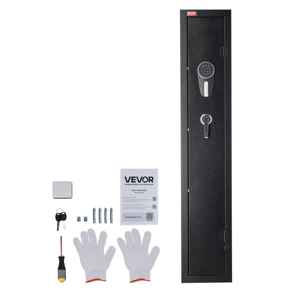 VEVOR Gun Safe, Heavy Duty Cold-Rolled Steel Fireproof Rifle Cabinet with Digital Keypad & Key, Large Long Gun Cabinet with Magazine and LED Lighting, Adjustable Racks for Rifles, Pistols, Shotgun