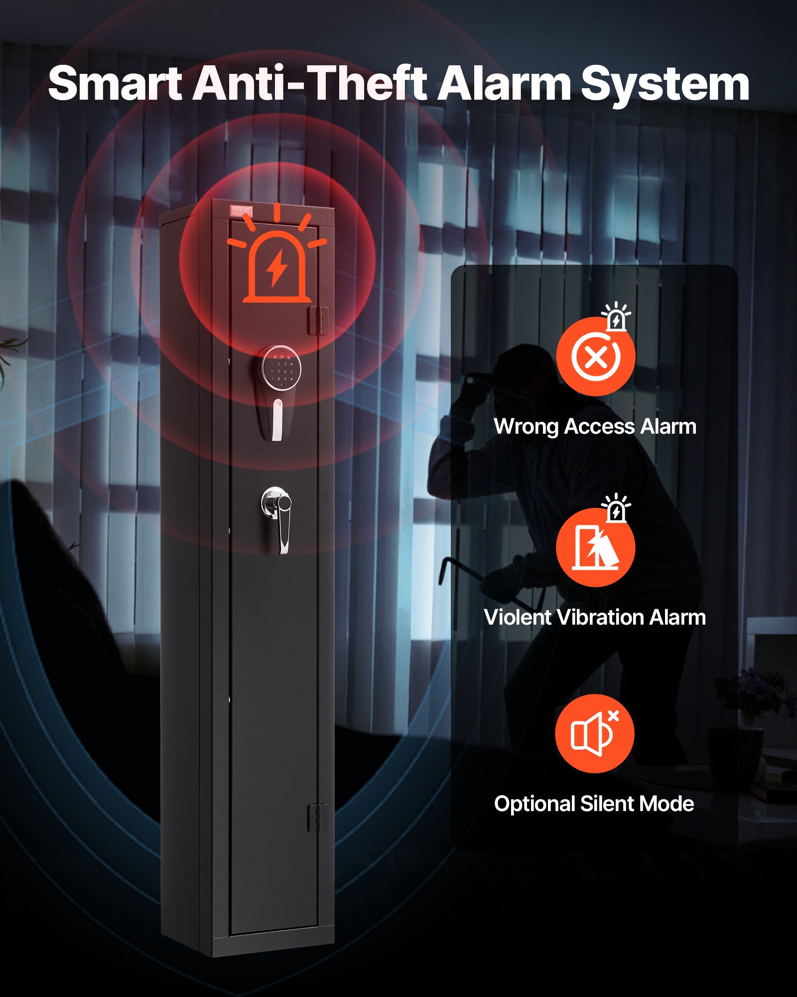 VEVOR Gun Safe, Heavy Duty Cold-Rolled Steel Fireproof Rifle Cabinet with Digital Keypad & Key, Large Long Gun Cabinet with Magazine and LED Lighting, Adjustable Racks for Rifles, Pistols, Shotgun