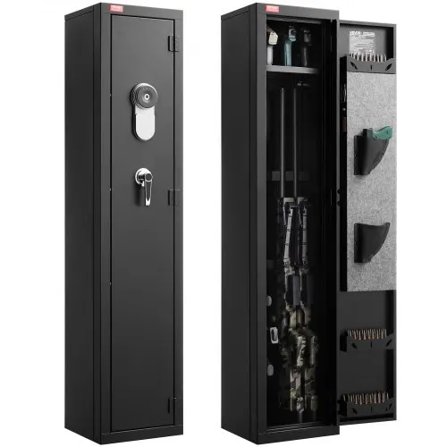 VEVOR Gun Safe, Heavy Duty Cold-Rolled Steel Fireproof Rifle Cabinet with Fingerprint, Digital Keypad & Key, Large Long Gun Cabinet with Magazine and LED, Adjustable Racks for Rifles, Pistols, Shotgun