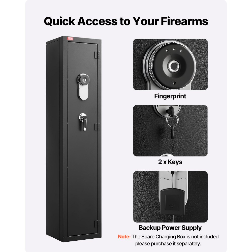 VEVOR Gun Safe, Heavy Duty Cold-Rolled Steel Fireproof Rifle Cabinet with Fingerprint, Digital Keypad & Key, Large Long Gun Cabinet with Magazine and LED, Adjustable Racks for Rifles, Pistols, Shotgun