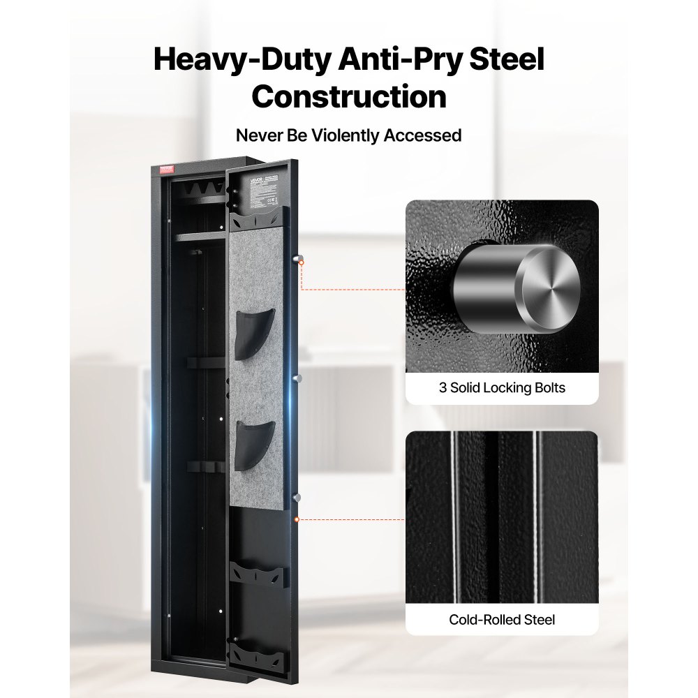 VEVOR Gun Safe, Heavy Duty Cold-Rolled Steel Fireproof Rifle Cabinet with Fingerprint, Digital Keypad & Key, Large Long Gun Cabinet with Magazine and LED, Adjustable Racks for Rifles, Pistols, Shotgun