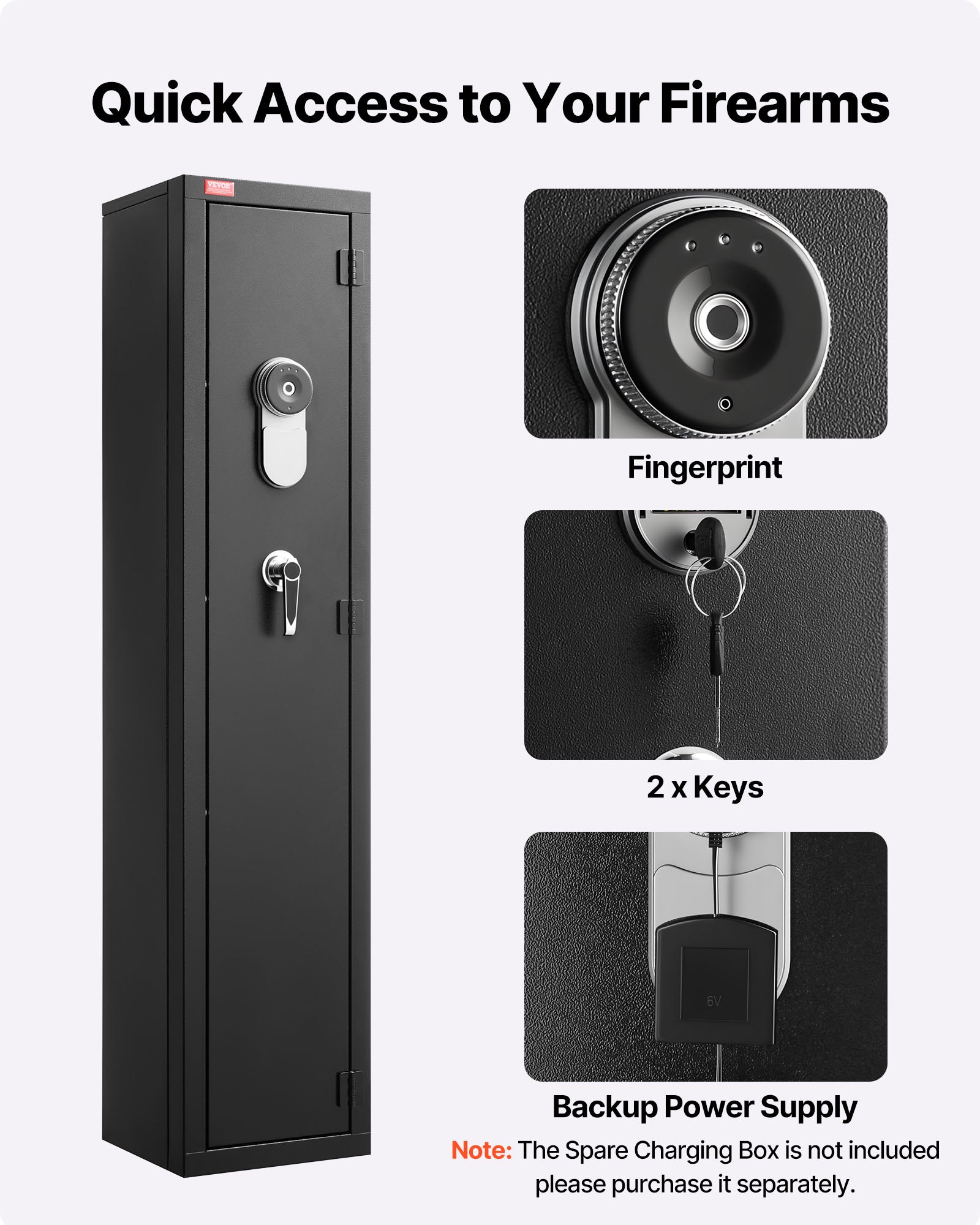 VEVOR Gun Safe, Heavy Duty Cold-Rolled Steel Fireproof Rifle Cabinet with Fingerprint, Digital Keypad & Key, Large Long Gun Cabinet with Magazine and LED, Adjustable Racks for Rifles, Pistols, Shotgun
