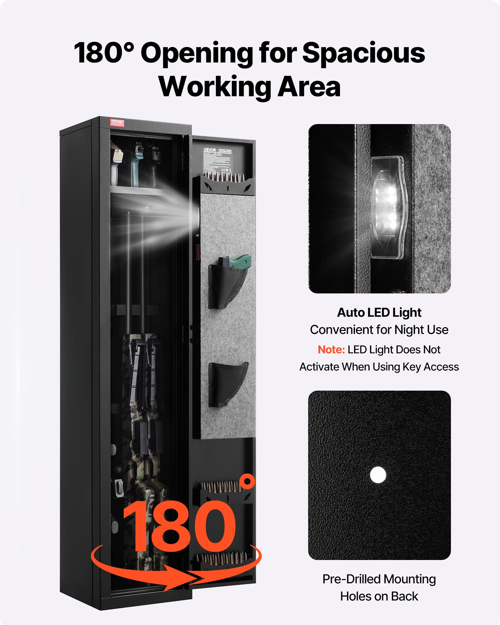 VEVOR Gun Safe, Heavy Duty Cold-Rolled Steel Fireproof Rifle Cabinet with Fingerprint, Digital Keypad & Key, Large Long Gun Cabinet with Magazine and LED, Adjustable Racks for Rifles, Pistols, Shotgun