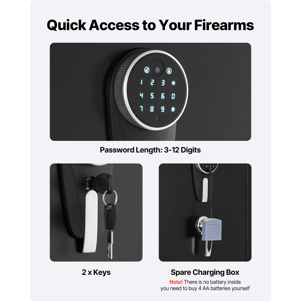 VEVOR 4 Gun Safe, Long Gun Cabinet for Rifles and Pistols, Quick Access Rifle Safe with 2 Ammo Slots, 2 Pistol Pockets & 2 Adjustable Racks, Large Digital Cabinet with Key and Password Lock