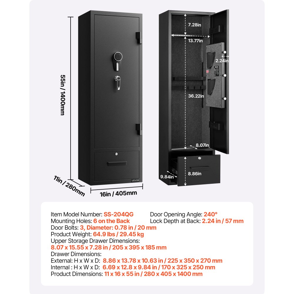 VEVOR 4 Gun Safe, Long Gun Cabinet for Rifles and Pistols, Quick Access Rifle Safe with 2 Ammo Slots, 2 Pistol Pockets & 2 Adjustable Racks, Large Digital Cabinet with Key and Password Lock