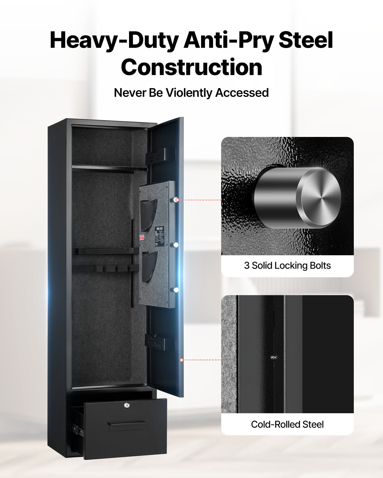 VEVOR 4 Gun Safe, Long Gun Cabinet for Rifles and Pistols, Quick Access Rifle Safe with 2 Ammo Slots, 2 Pistol Pockets & 2 Adjustable Racks, Large Digital Cabinet with Key and Password Lock