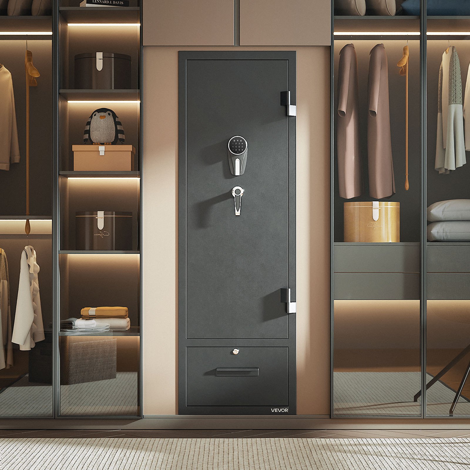 VEVOR 4 Gun Safe, Long Gun Cabinet for Rifles and Pistols, Quick Access Rifle Safe with 2 Ammo Slots, 2 Pistol Pockets & 2 Adjustable Racks, Large Digital Cabinet with Key and Password Lock