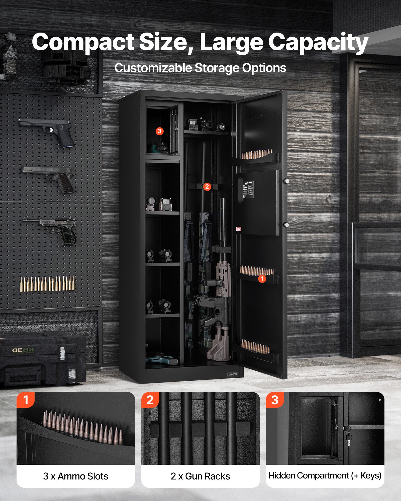 VEVOR 4 Gun Safe, Long Gun Cabinet for Rifles and Pistols, Quick Access Rifle Safe with 3 Ammo Slots and 2 Adjustable Racks, Large Digital Cabinet with Key and Password Lock