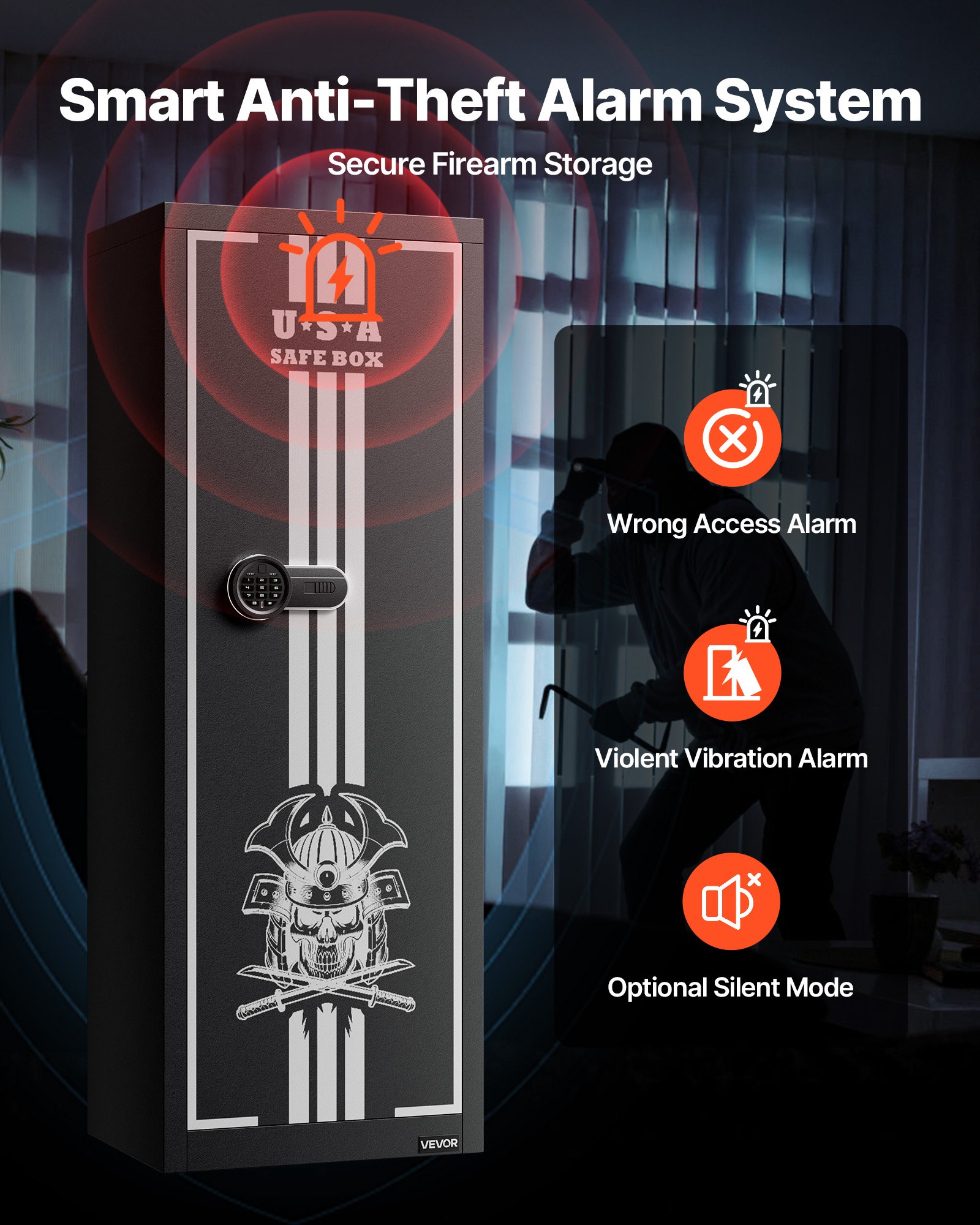VEVOR 4 Gun Safe, Long Gun Cabinet for Rifles and Pistols, Quick Access Rifle Safe with 3 Ammo Slots and 2 Adjustable Racks, Large Digital Cabinet with Key and Password Lock
