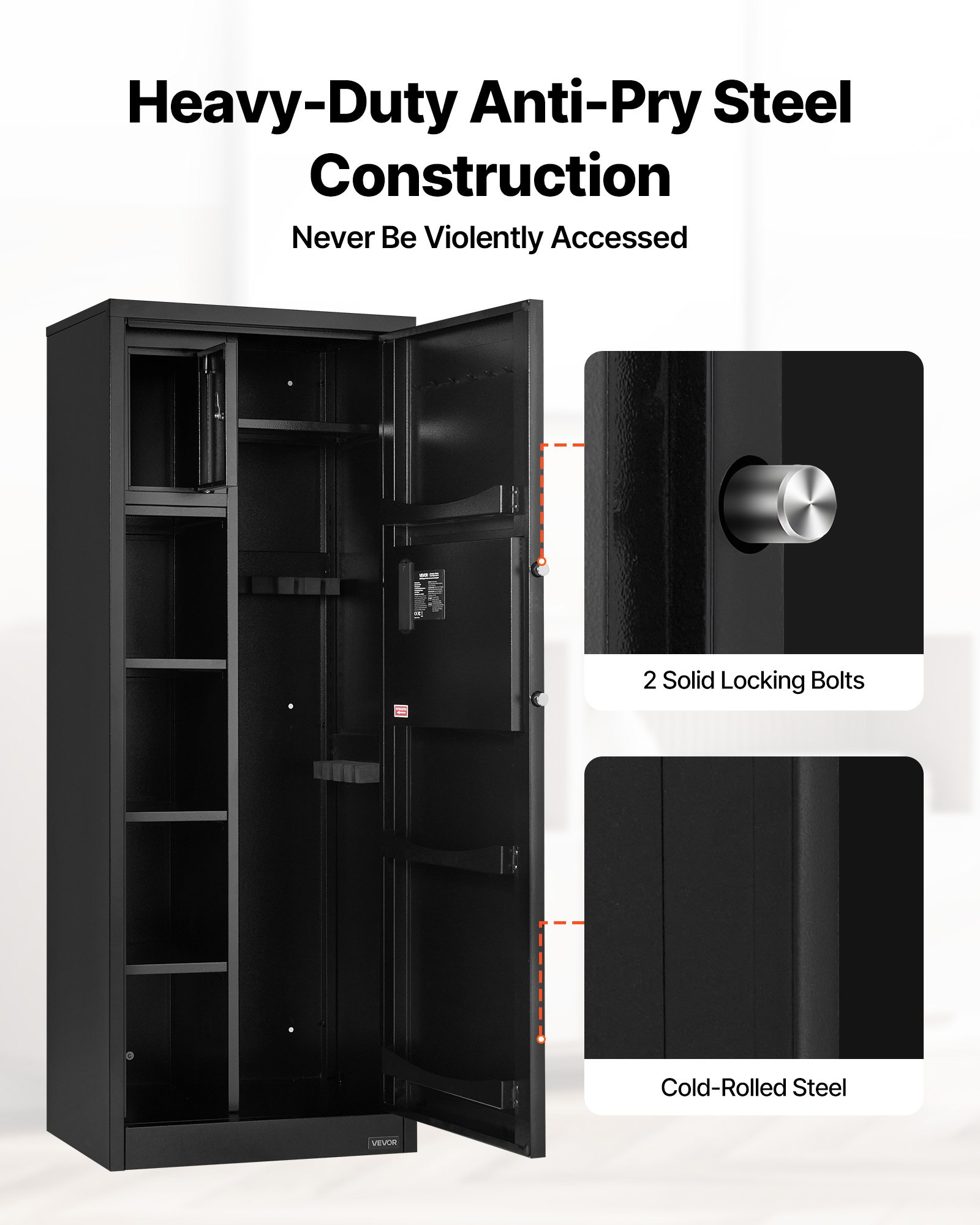 VEVOR 4 Gun Safe, Long Gun Cabinet for Rifles and Pistols, Quick Access Rifle Safe with 3 Ammo Slots and 2 Adjustable Racks, Large Digital Cabinet with Key and Password Lock