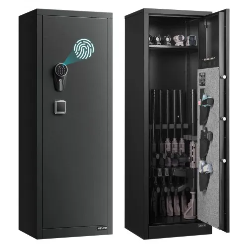 VEVOR 8-10 Gun Safe, Long Gun Cabinet for Rifles and Pistols, Quick Access Rifle Safe with 3 Pistol Pockets and Adjustable Racks, Large Digital Cabinet with Fingerprint and Password Lock