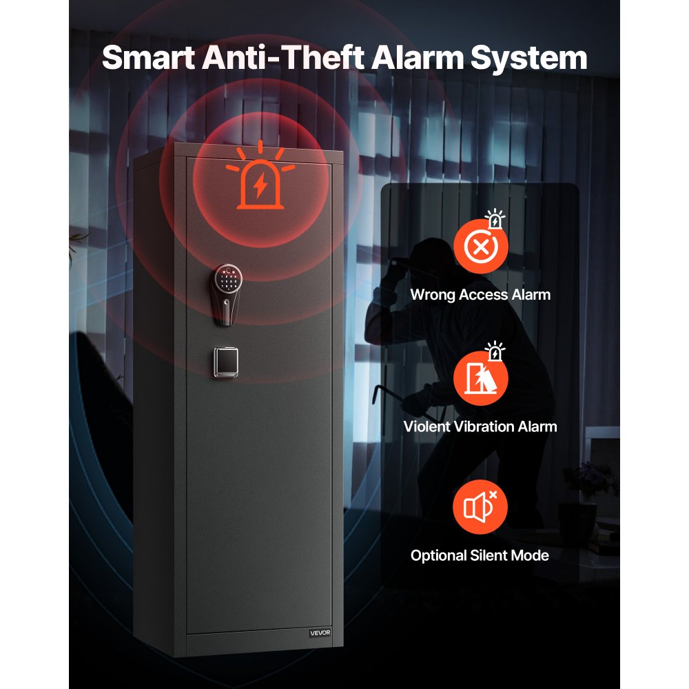 VEVOR 8-10 Gun Safe, Long Gun Cabinet for Rifles and Pistols, Quick Access Rifle Safe with 3 Pistol Pockets and Adjustable Racks, Large Digital Cabinet with Fingerprint and Password Lock