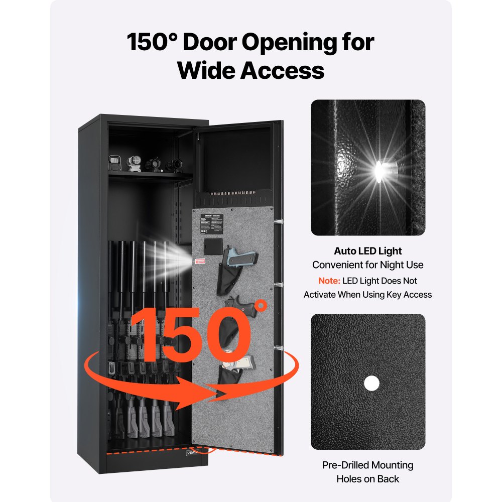 VEVOR 8-10 Gun Safe, Long Gun Cabinet for Rifles and Pistols, Quick Access Rifle Safe with 3 Pistol Pockets and Adjustable Racks, Large Digital Cabinet with Fingerprint and Password Lock