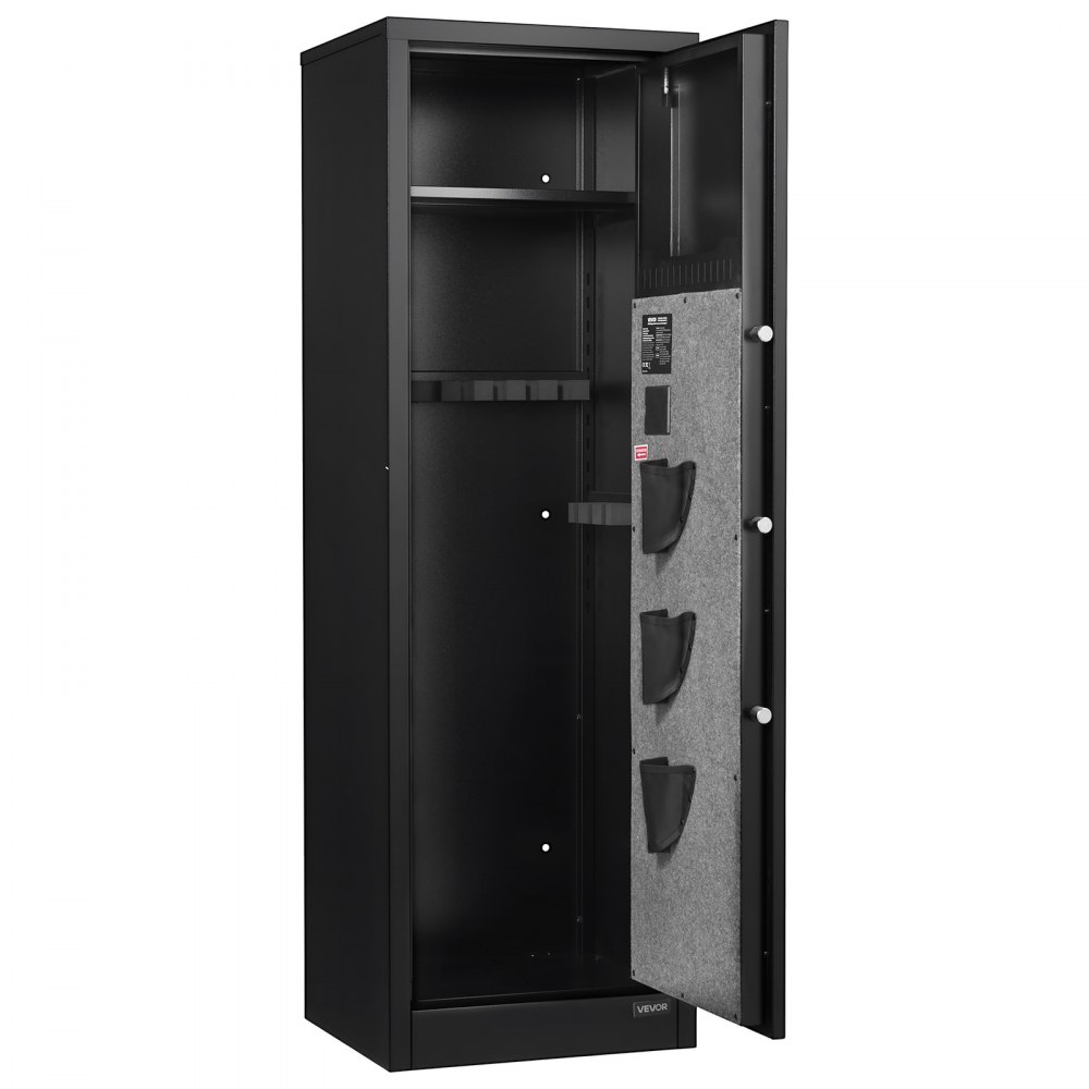 VEVOR 8-10 Gun Safe, Long Gun Cabinet for Rifles and Pistols, Quick Access Rifle Safe with 3 Pistol Pockets and Adjustable Racks, Large Digital Cabinet with Fingerprint and Password Lock