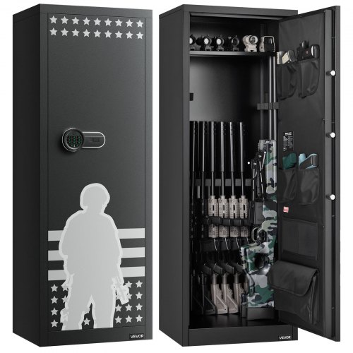 VEVOR 10-12 Gun Safe, Long Gun Cabinet for Rifles and Pistols, Quick Access Rifle Safe with 4 Pistol Pockets and 3 Adjustable Racks, Large Digital Cabinet with Key and Password Lock