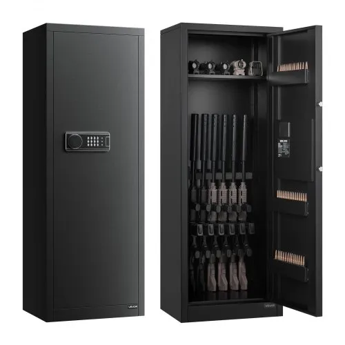VEVOR 6-8 Gun Safe, Long Gun Cabinet for Rifles and Pistols, Quick Access Rifle Safe with 3 Ammo Slots and 2 Adjustable Racks, Large Digital Cabinet with Key and Password Lock