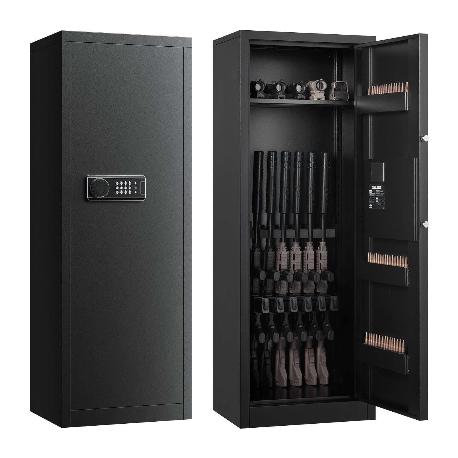 VEVOR 6-8 Gun Safe, Long Gun Cabinet for Rifles and Pistols, Quick Access Rifle Safe with 3 Ammo Slots and 2 Adjustable Racks, Large Digital Cabinet with Key and Password Lock