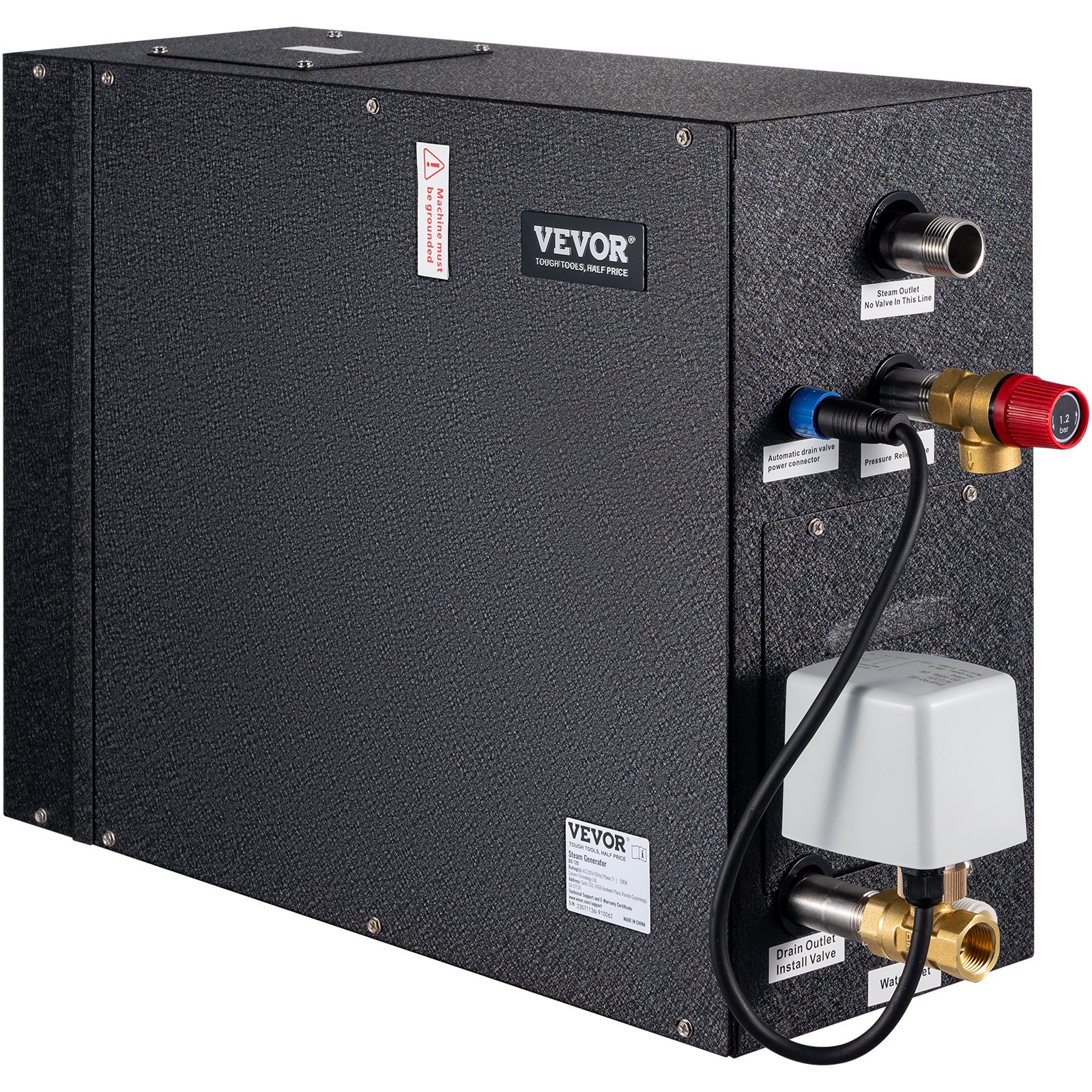 VEVOR 12KW Steam Shower Generator, Segmented Heating & Temperature Customization & 24h Timer Steam Kit, Automatic Drainage Home Steam Shower System Tested to UL Standards