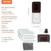 VEVOR Rebounder pliabil pentru lacrosse pentru curte, plasă pentru volei de 3 x 8 ft, ecran de antrenament de retur pentru baseball, softball, unghi reglabil, perete de antrenament pentru antrenament, negru