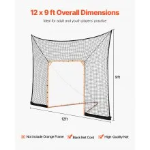 VEVOR 12x9 ft Hockey Lacrosse Goal Backstop with Extended Coverage Training Net