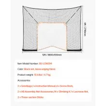 VEVOR 12x9 ft Hockey Lacrosse Goal Backstop with Extended Coverage Training Net