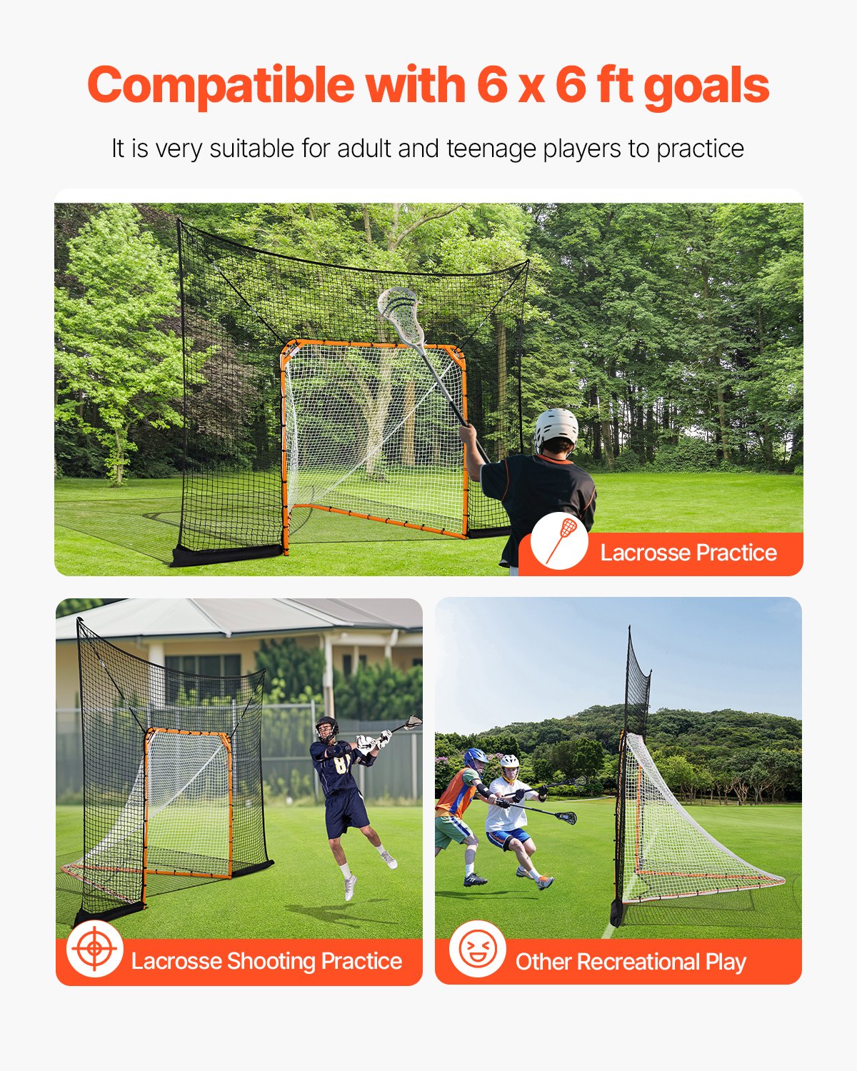 VEVOR Hockey and Lacrosse Goal Backstop, 12x9 ft Lacrosse Net with Extended Coverage, Quick Easy Setup Complete Accessories Training Net, Backyard Lacrosse Equipment, for Youth Adult (NET ONLY)